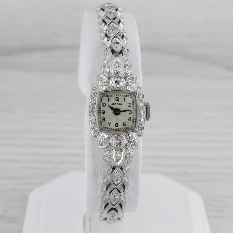 Gray Antique Jordan 14k White Gold Diamond Ladies Bracelet Watch 0.54ctw - Serviced