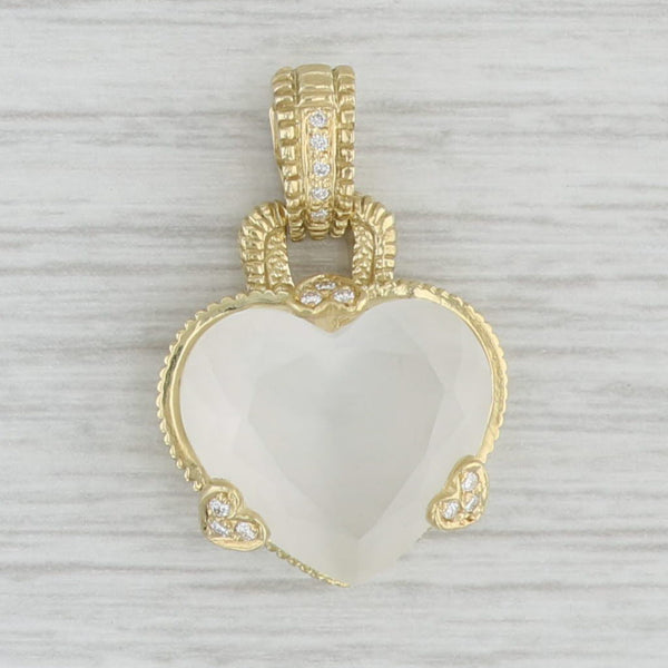 Light Gray Frosted Quartz Heart Diamond Enhancer Pendant 18k Yellow Gold Judith Ripka