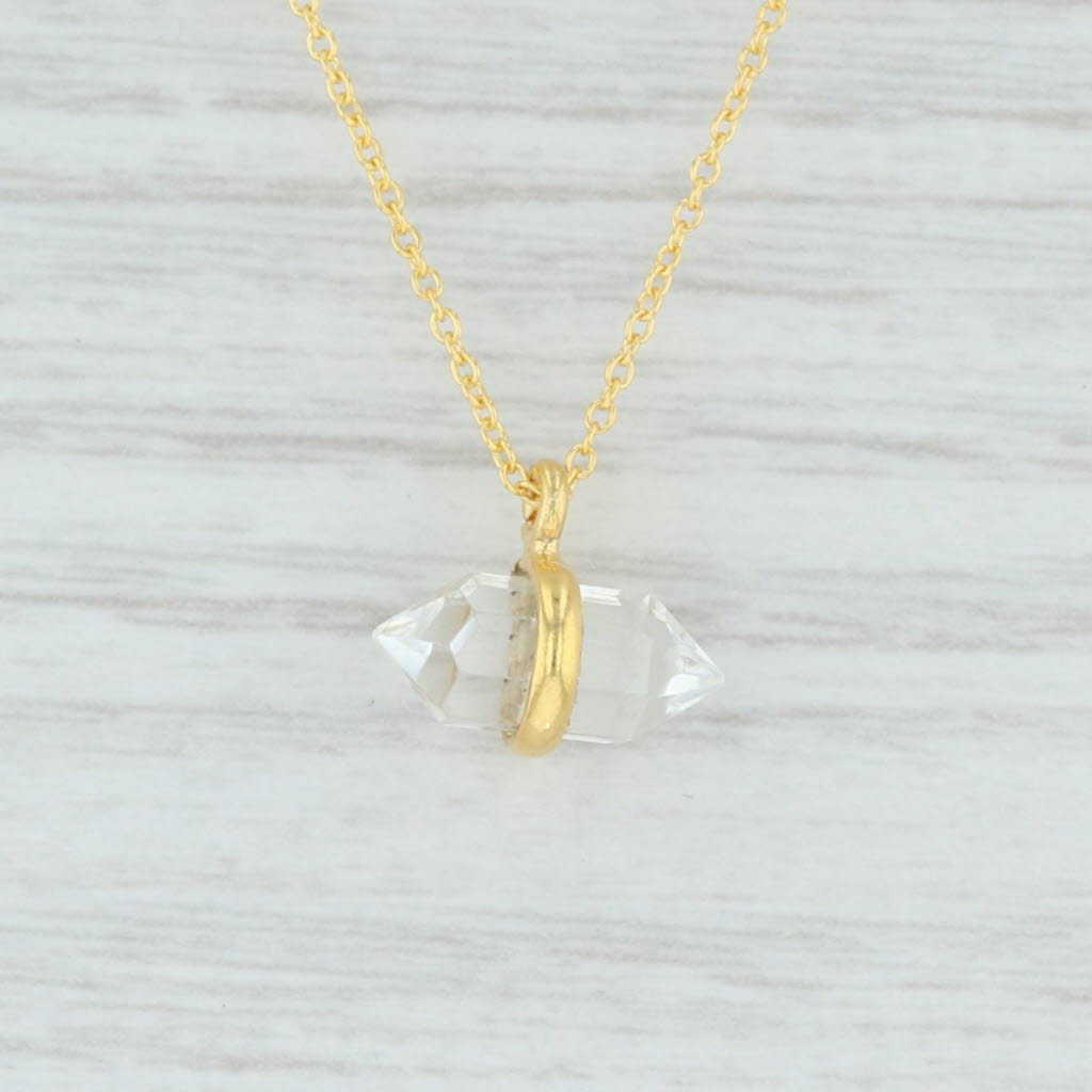 Light Gray New Quartz Crystal Pendant Necklace Sterling Silver 18k Gold Plate Handmade