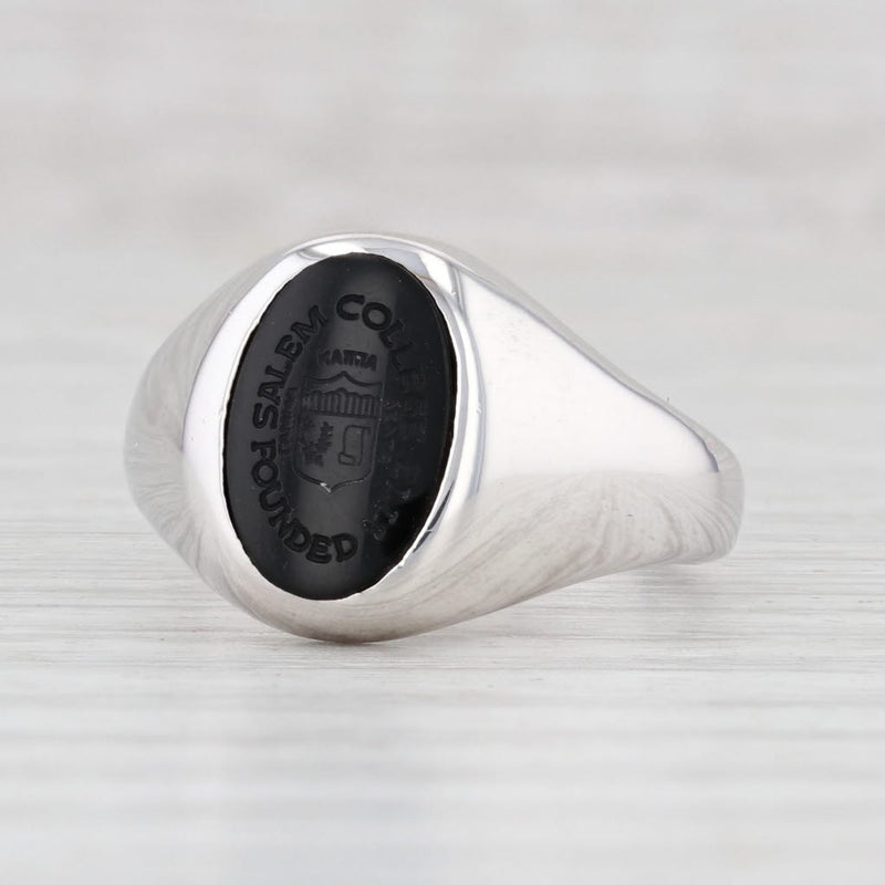 Light Gray Salem College Class Signet Ring 10k White Gold Onyx Size 8.25