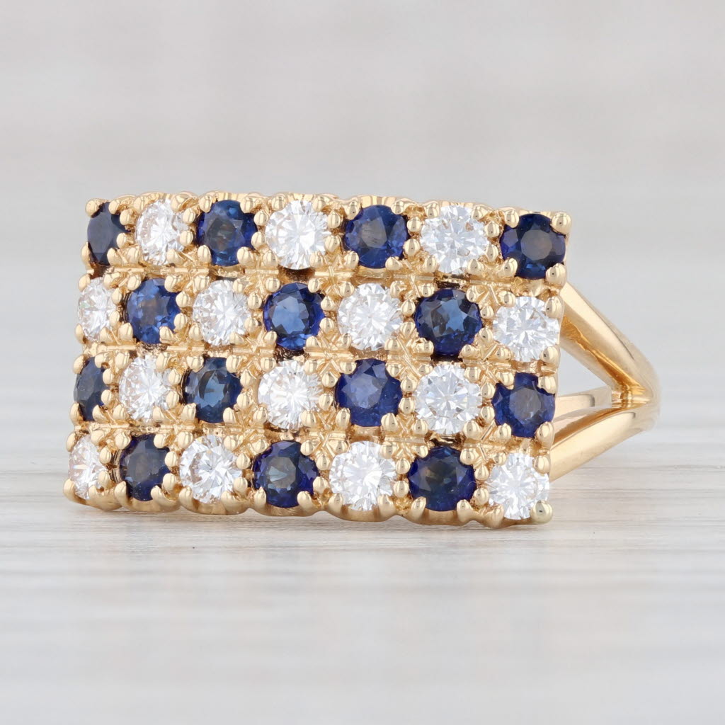 Light Gray 1.70ctw Blue Sapphire White Diamond Ring 18k Yellow Gold Size 6 Pave Cocktail