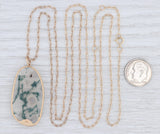 New Nina Nguyen Moss Agate Pendant Necklace 14k Gold 34" Long Layer Chain