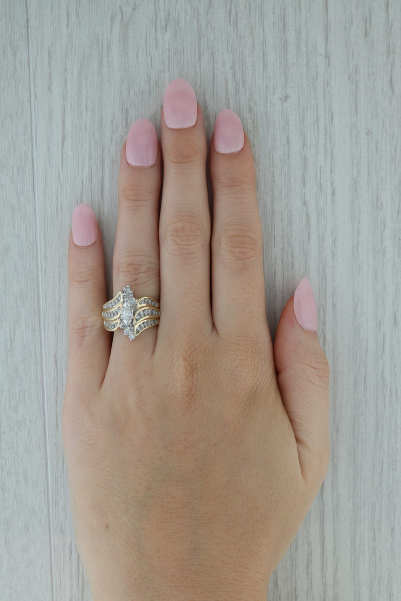 Dark Gray 0.80ctw Diamond Marquise Bypass Ring 10k Gold Size 7 Engagement Cocktail