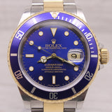 2000 Rolex Submariner 16613 Two Tone Blue Automatic Divers Watch 93253 Serviced