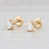 Vintage 0.88ctw Diamond Buttercup Stud Earrings 14k Gold Round Solitaire Studs