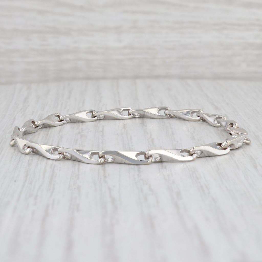 Light Gray 7" Barleycorn Chain Bracelet 14k White Gold 3.4mm Lobster Clasp