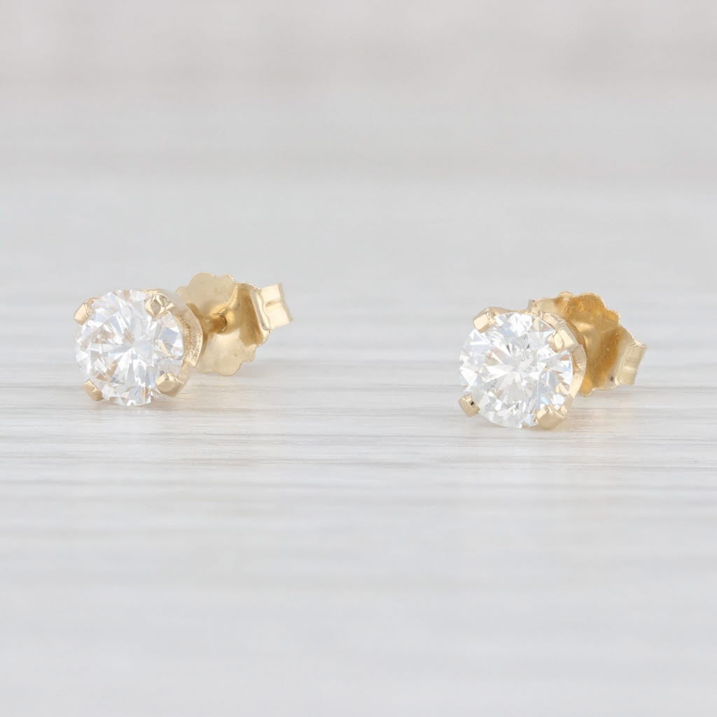 Light Gray New 0.80ctw Round Diamond Solitaire Stud Earrings 14k Gold April Birthstone