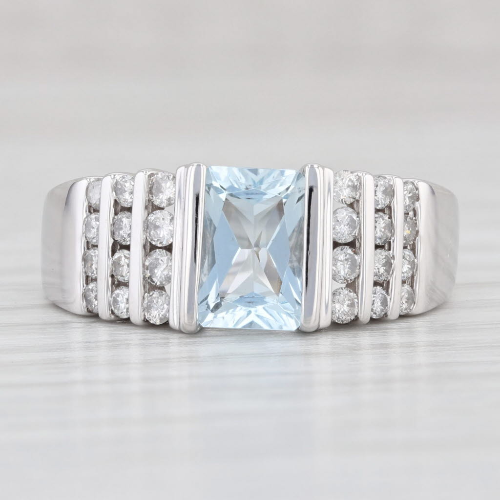 Light Gray 1.65ctw Aquamarine Diamond Ring 14k White Gold Size 8.5 March Birthstone