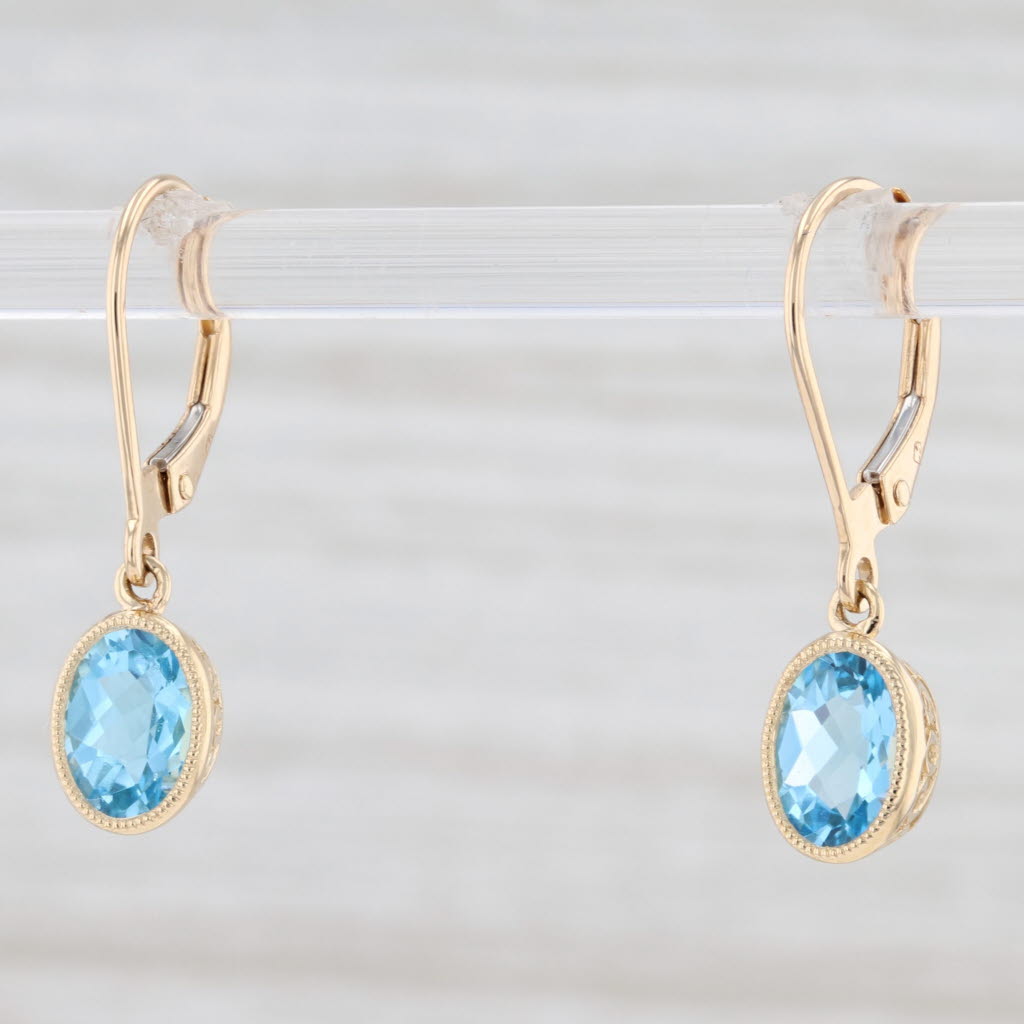 Light Gray New 1.68ctw Blue Topaz Drop Earrings 14k Yellow Gold December Birthstone