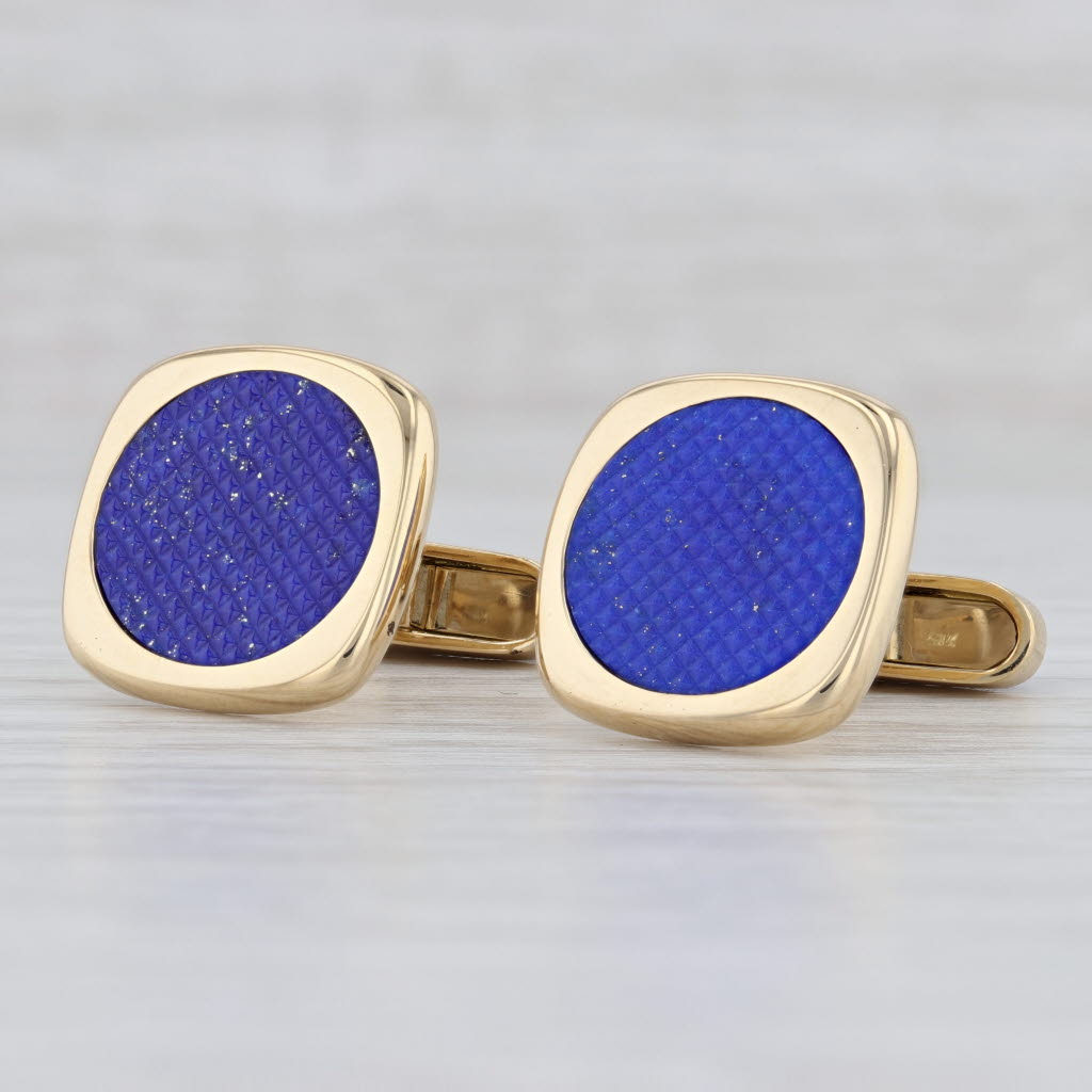 Light Gray Lapis Lazuli Cufflinks 18k Yellow Gold Blue Enamel Men's Suit Accessories