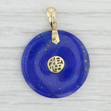 Light Gray Chinese Good Luck Blue Lapis Lazuli Hololith Pendant 14k Yellow Gold