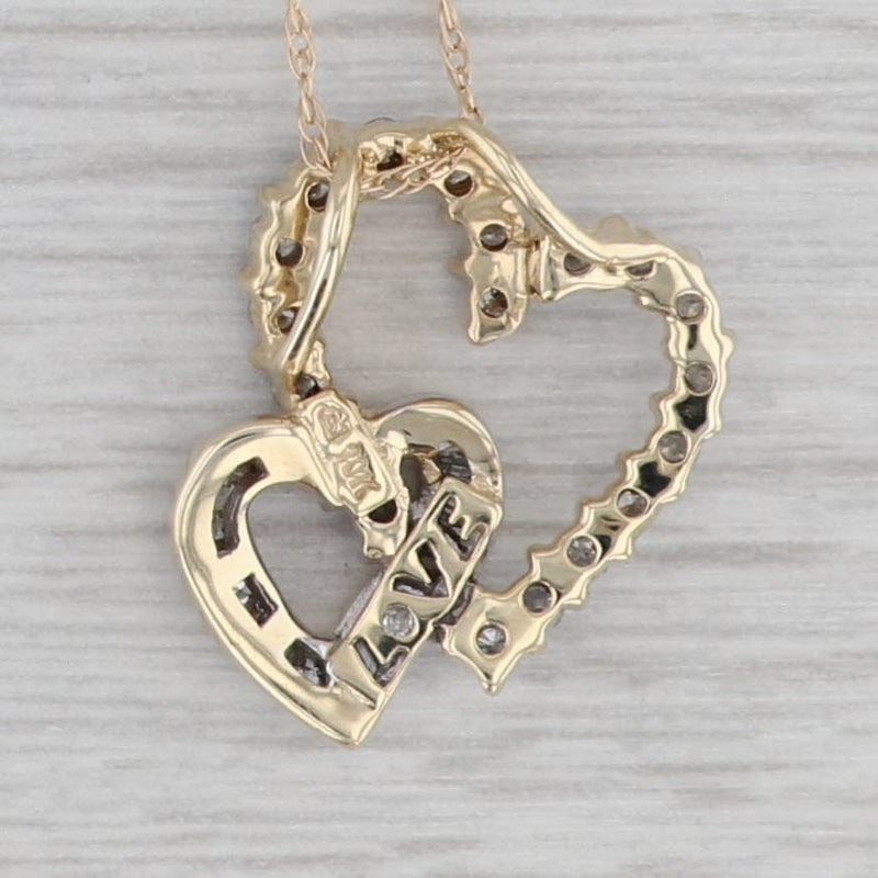 0.42ctw Diamond Interlocking Heart Pendant Necklace 10k Gold 19" Rope Chain