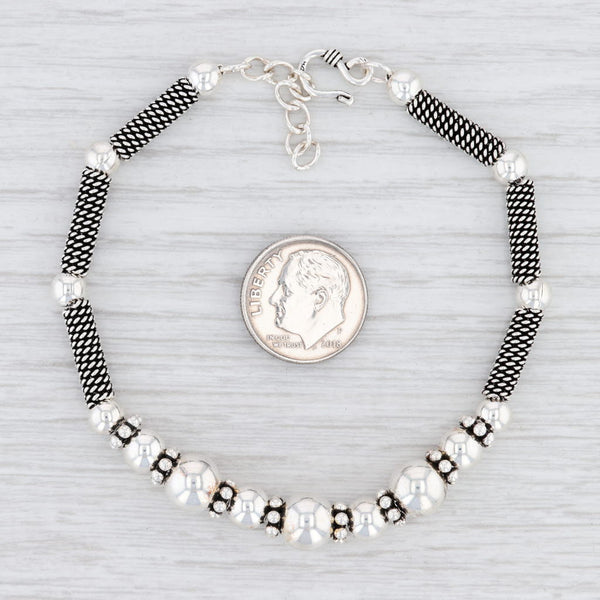 Light Gray New Bead Statement Bracelet Sterling Silver Beaded Chain 7.25 - 8.25"