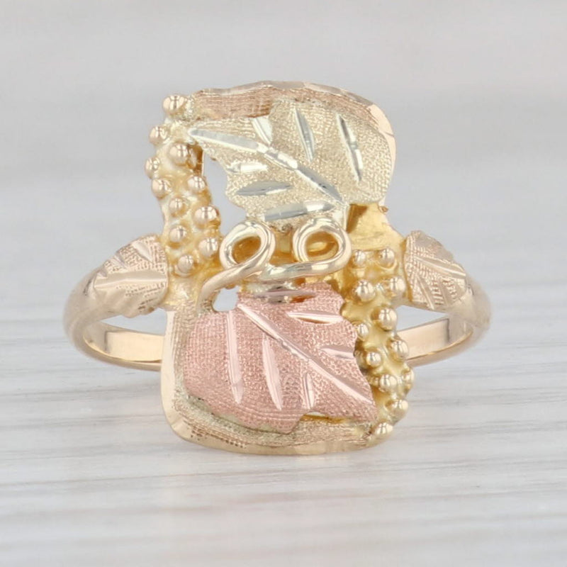 Light Gray Tri-Toned Leaf Ring 10k Yellow Rose Green Gold Size 4 Floral