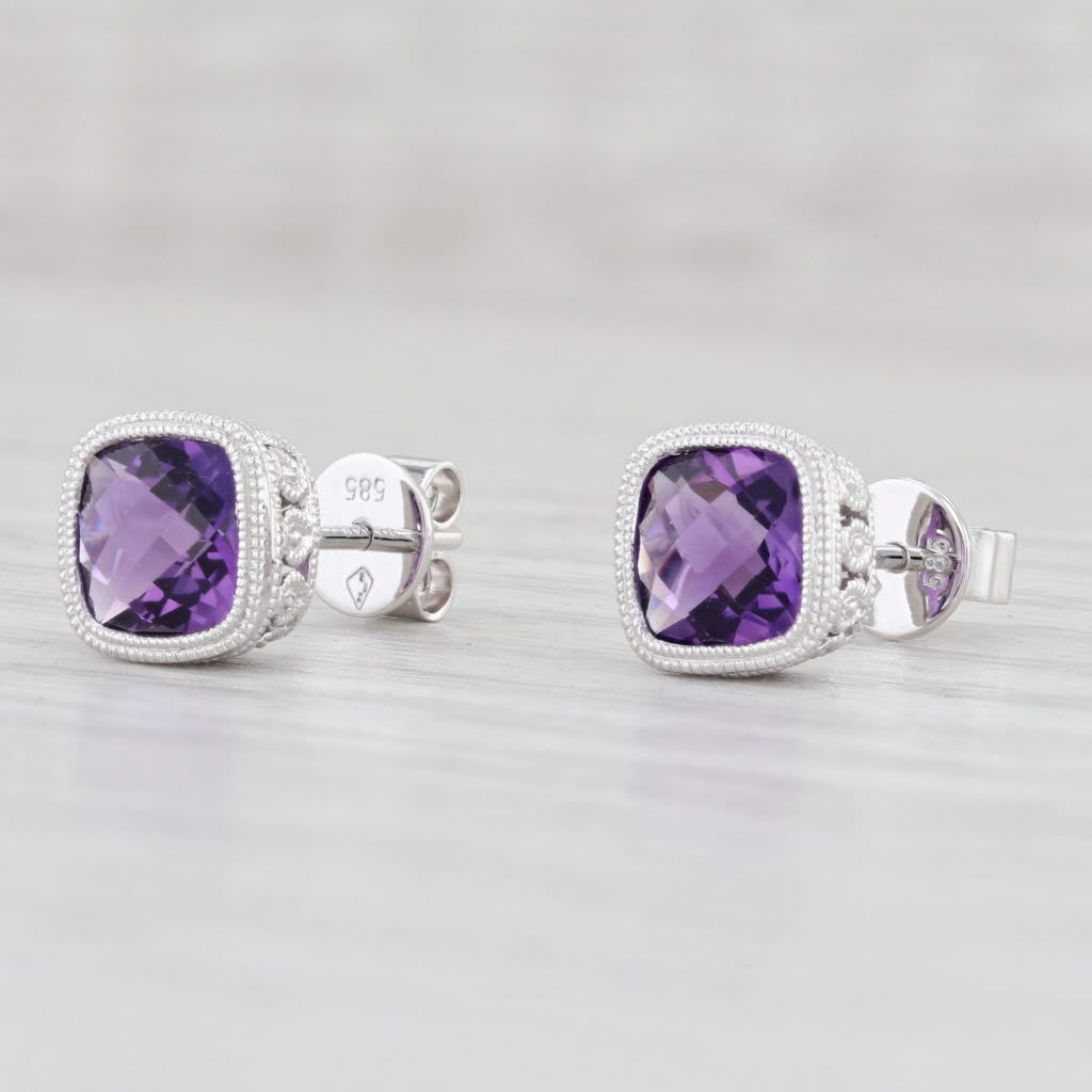 Light Gray New 1.66ctw Amethyst Solitaire Stud Earrings 14k White Gold February Birthstone