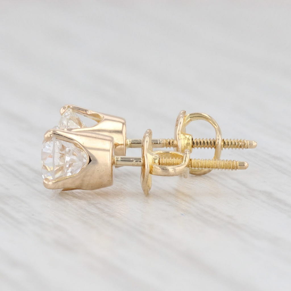 Light Gray 1.02ctw Round Diamond Solitaire Stud Earrings 14k Yellow Gold April Birthstone