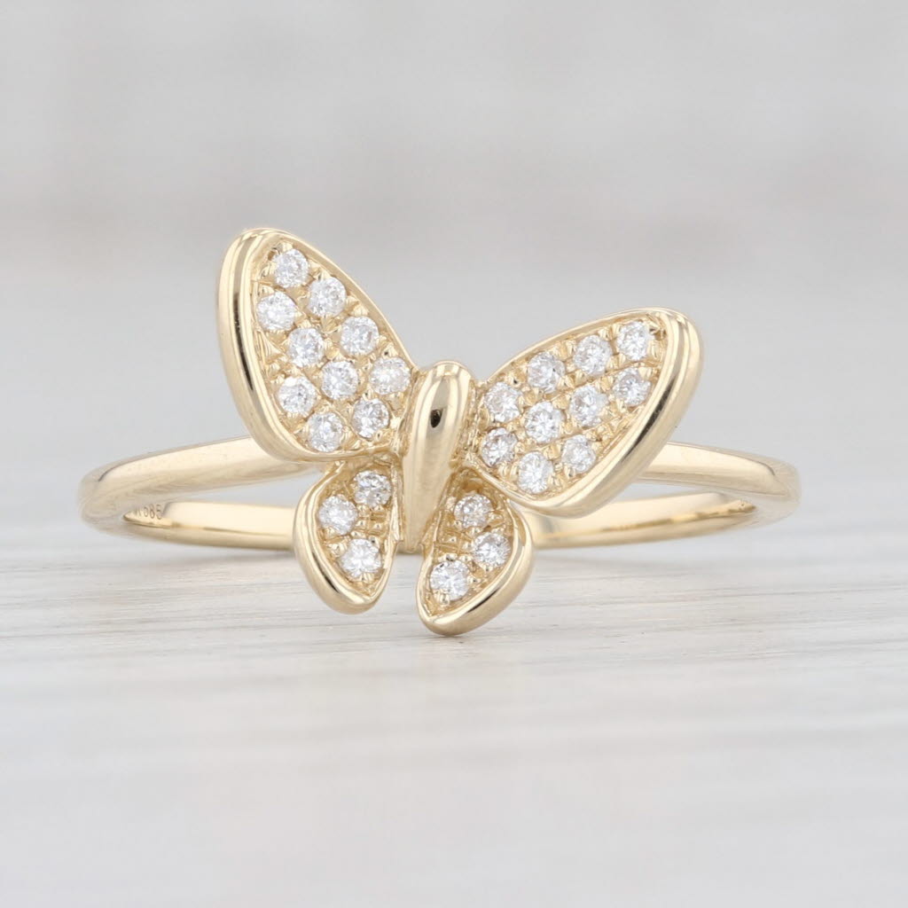 Light Gray New Diamond Butterfly Ring 14k Yellow Gold Stackable Size 7 April Birthstone