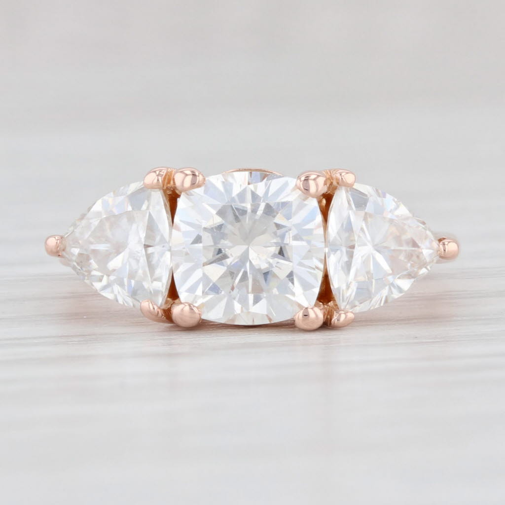 Light Gray 2.70ctw Moissanite 3-Stone Ring 14k Rose Gold Size 6 Engagement