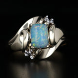 Dark Gray Lab Created Opal Diamond Ring 14k Yellow Gold Size 7.5 Bypass