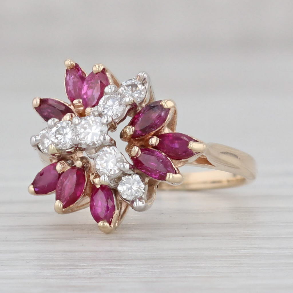 Gray 1ctw Ruby Diamond Cluster Ring 14k Yellow Gold Size 3