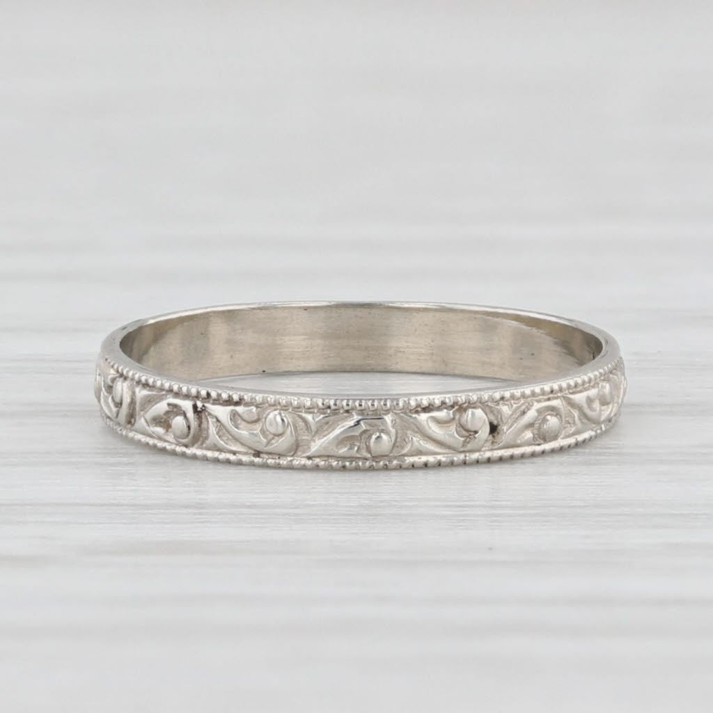 Light Gray Vintage Floral Baby Ring 10k White Gold Small Size 1 Keepsake