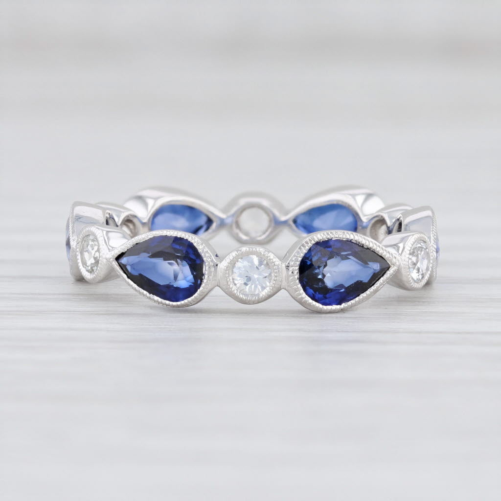 Light Gray New Beverley K Blue White Sapphire Eternity Band 14k Gold Stackable Ring SZ 6.25