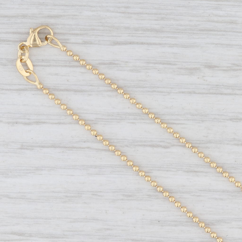 Light Gray New Bead Chain Necklace 14k Yellow Gold 16" 1.5mm Lobster Clasp