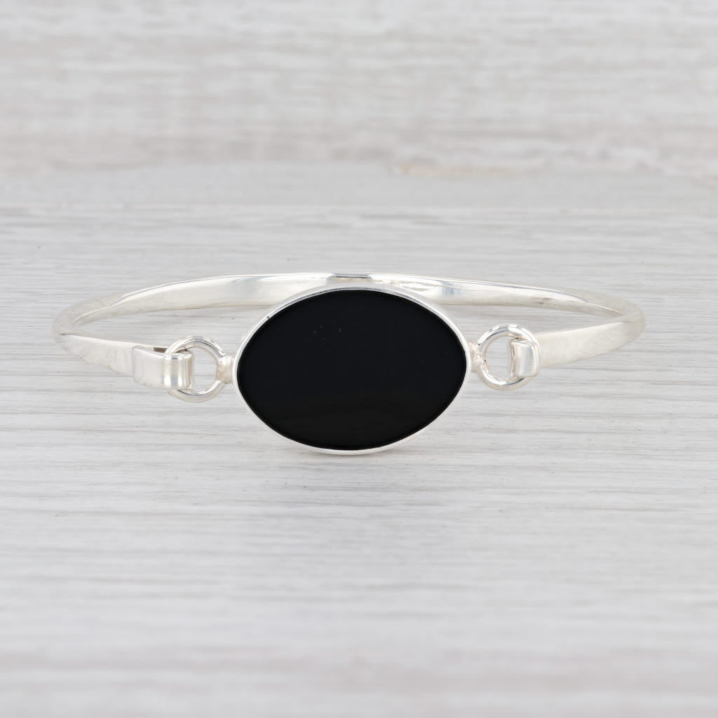 Light Gray New Black Resin Bangle Bracelet Sterling Silver 7" 925 Statement