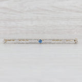 Light Gray Art Deco Lab Created Sapphire Filigree Pin 10k Gold Platinum Bar Brooch