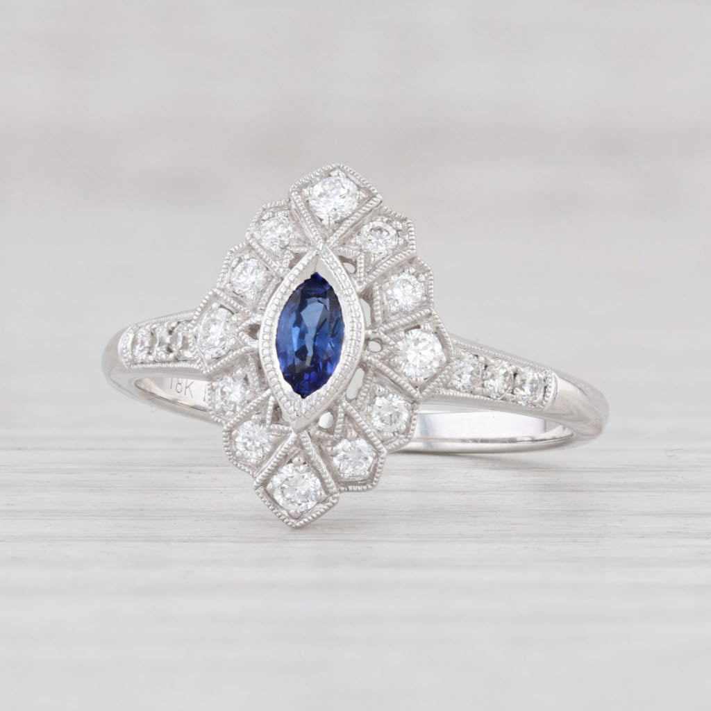 Light Gray New 0.60ctw Blue Sapphire Diamond Halo Ring 18k White Gold Size 6.75 Engagement