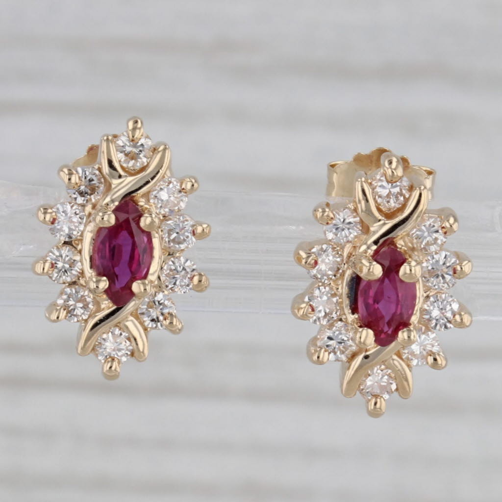 Gray 0.84ctw Marquise Ruby Diamond Halo Stud Earrings 14k Yellow Gold