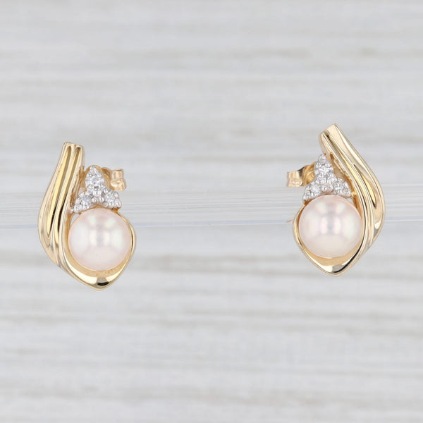 Light Gray Cultured Pearl Diamond Teardrop Earrings 14k Yellow Gold Pierced Drops