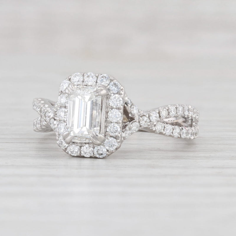 Light Gray New 1.77ctw Emerald Cut Diamond Halo Engagement Ring 14k White Gold GIA Cert