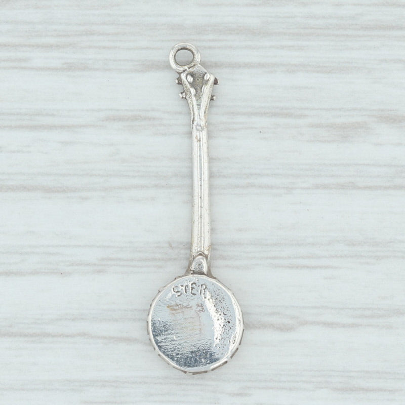 Light Gray Banjo Charm Sterling Silver Blue Grass Music Our State North Carolina