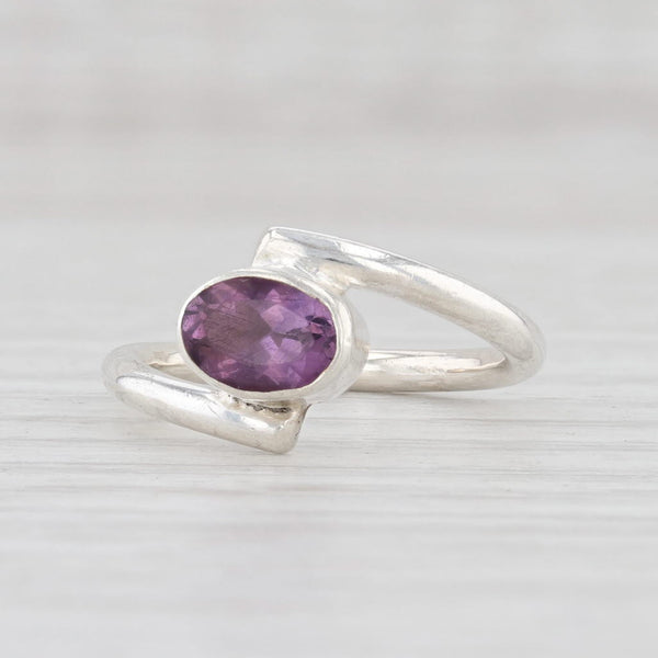 Light Gray Amethyst Solitaire Ring Sterling Silver Sz 4.75 Bypass Band February Birthstone