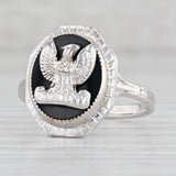 Light Gray Vintage Onyx Eagle Signet Ring 10k White Gold Fraternal Military Size 7