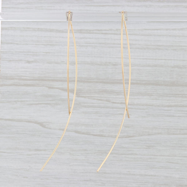 Light Gray New Angled Threader Earrings 18k Yellow Gold Curved Dangle Drops