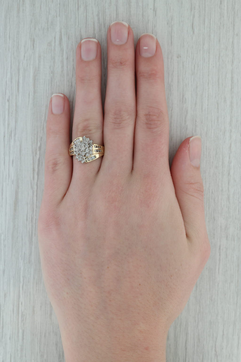 Dark Gray 0.78ctw Diamond Cluster Bypass Ring 14k Yellow Gold Size 7