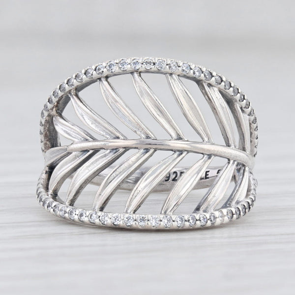 Light Gray New Authentic Pandora Tropical Palm Leaf Ring Sterling Silver 190952CZ Size 50 5