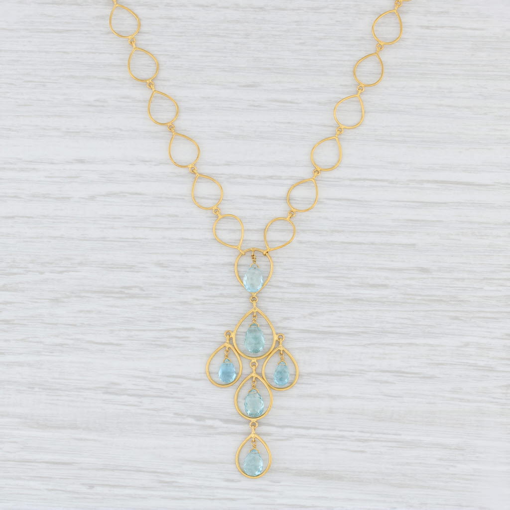 Light Gray Marie Helene de Taillac Aquamarine Briolette Necklace 18k 22k Yellow Gold 18"