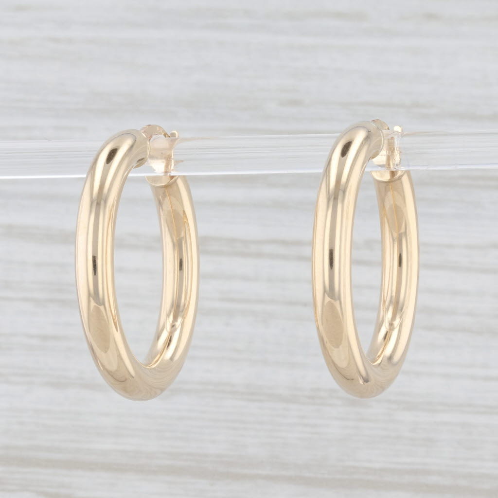 Light Gray New Round Hoop Earrings 14k Yellow Gold Snap Top Pierced Hoops 25mm x 4mm