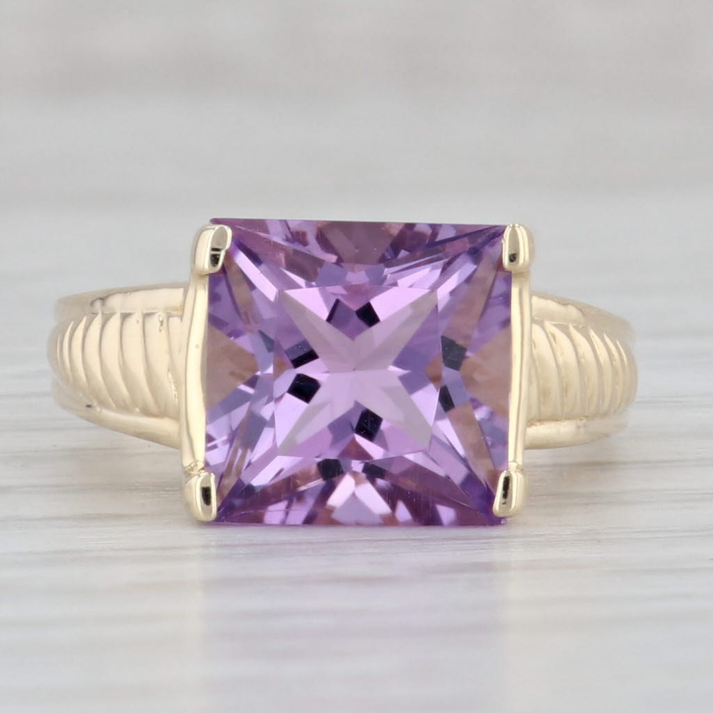 Gray 5.15ct Princess Amethyst Solitaire Ring 14k Yellow Gold Size 8 Heart Bridge