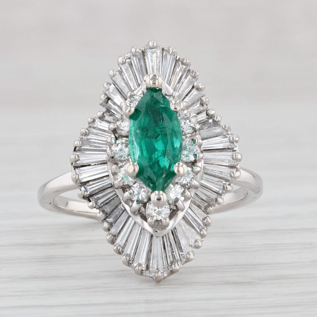 Light Gray 2.16ctw Emerald Diamond Halo Ring 18k White Gold Size 7.25 Cocktail