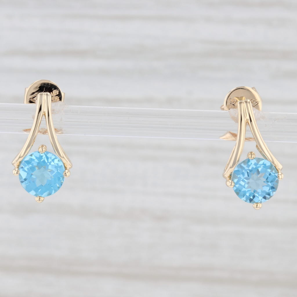 Light Gray New 2.10ctw Blue Topaz Drop Earrings 14k Yellow Gold December Birthstone