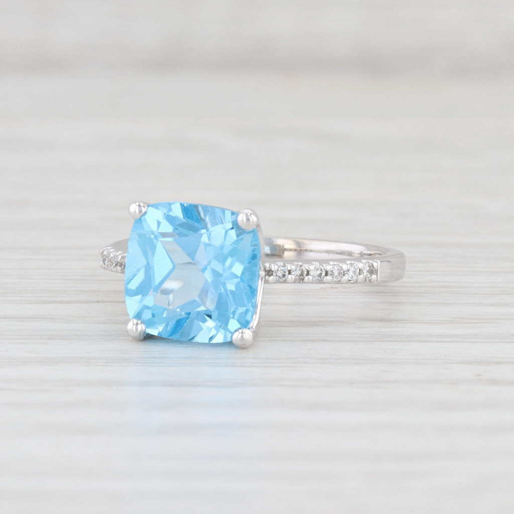 Light Gray 4.09ctw Blue Topaz Diamond Ring 14k White Gold Size 7.25 Cushion Solitaire