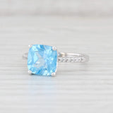 Light Gray 4.09ctw Blue Topaz Diamond Ring 14k White Gold Size 7.25 Cushion Solitaire