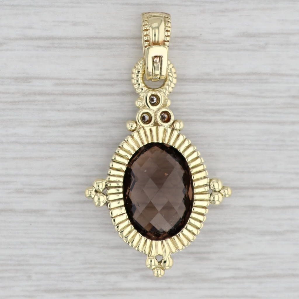 Gray Judith Ripka 3.96ctw Smoky Quartz Diamond Enhancer Pendant 18k Yellow Gold