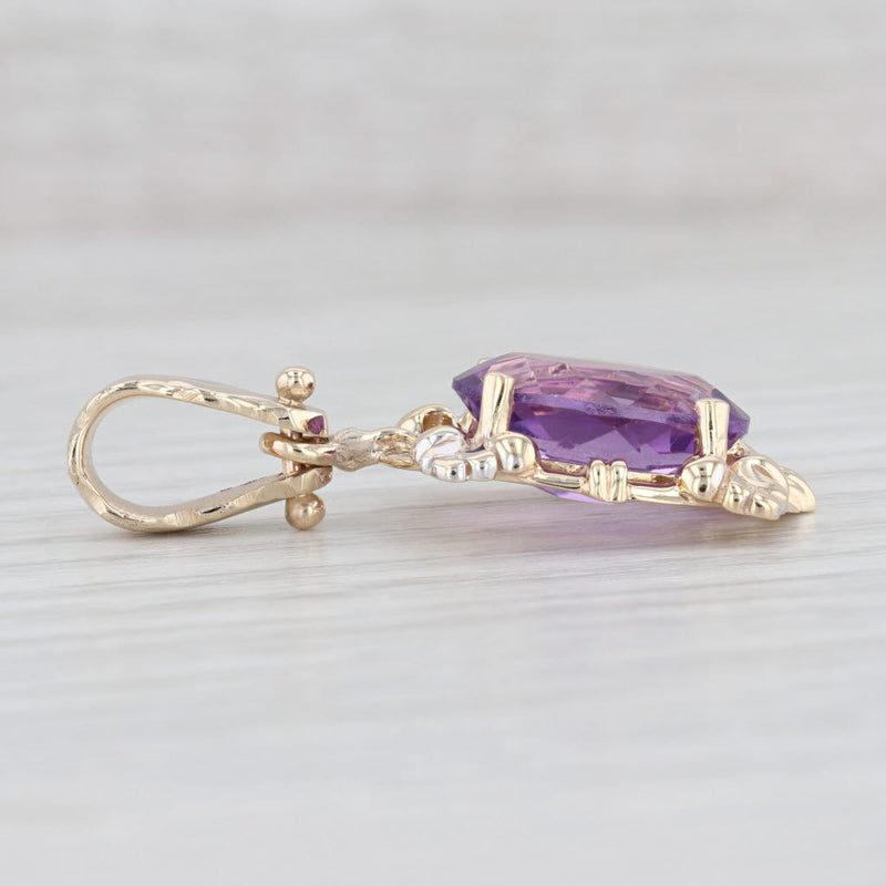 Light Gray 5.40ct Amethyst Floral Pendant 14k Yellow Gold Oval Solitaire