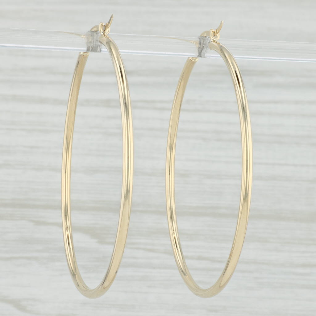 Light Gray New Round Hoop Earrings 14k Yellow Gold 2 x 52mm Pierced Hoops