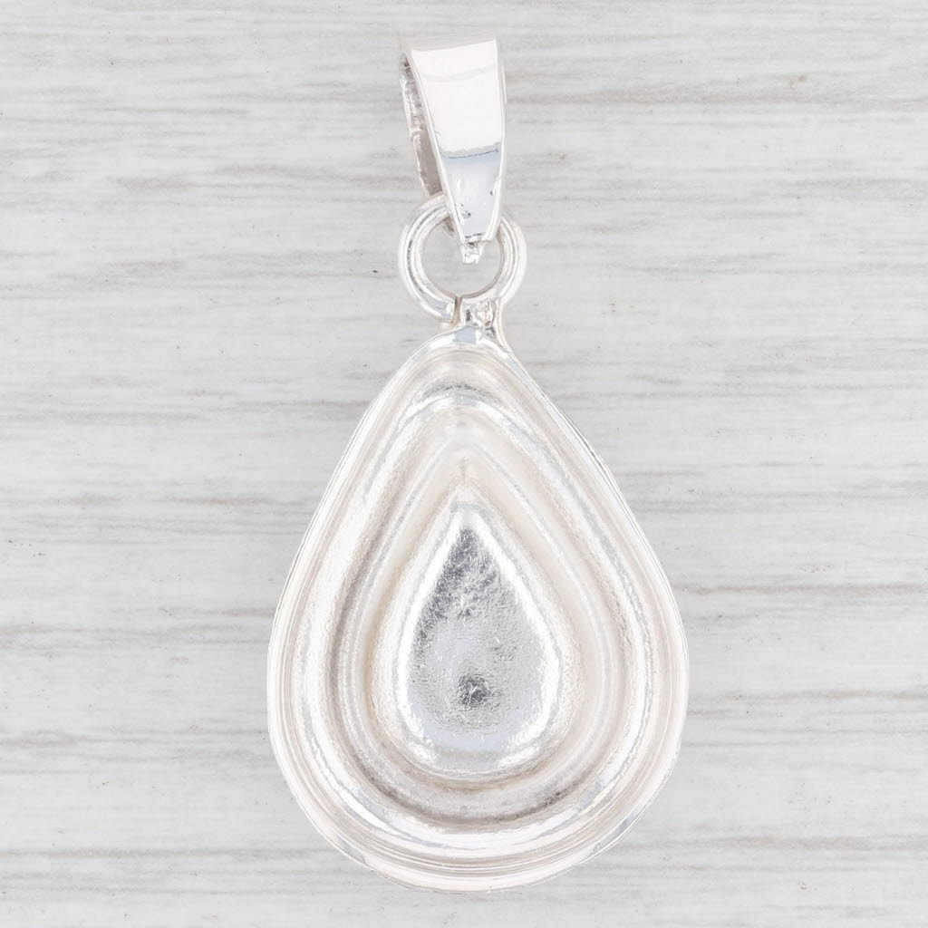 Light Gray New Black Resin Teardrop Pendant 925 Sterling Silver Oval Statement B12755